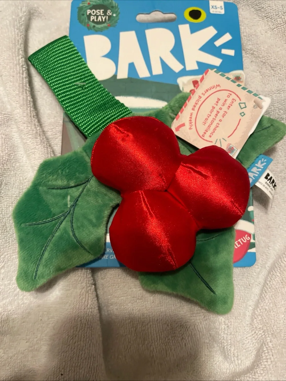 Bark Green Leaf & Red Berry Holiday Dog Toy